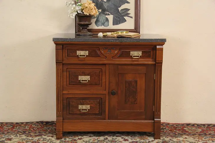 Eastlake 1885 Antique Marble Top Small Chest, Nightstand or Commode