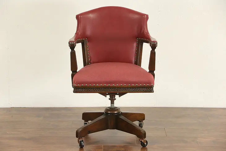 Romweber 1960's Vintage Signed Oak Executive or Library Swivel Desk Chair
