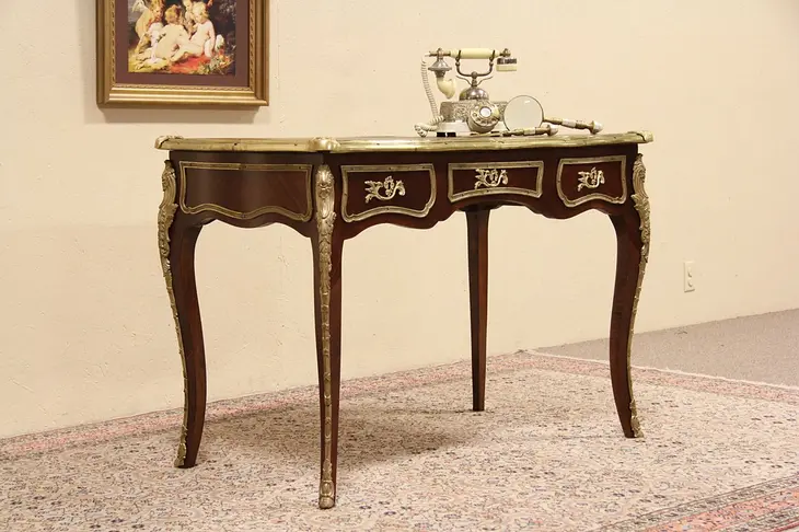 Louis XV 1940 Writing Desk, Bronze Mounts, Leather Top