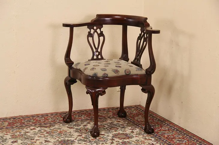 Georgian Vintage Corner Chair, Carved Claw & Ball Feet