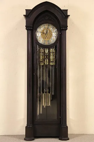 Herschede 1915 Gothic Tall Case Grandfather Clock, 7 Tube Westminster Chime