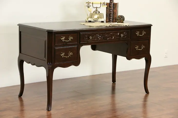 Country French Oak 1960 Vintage Desk, Signed Davis of Nashville