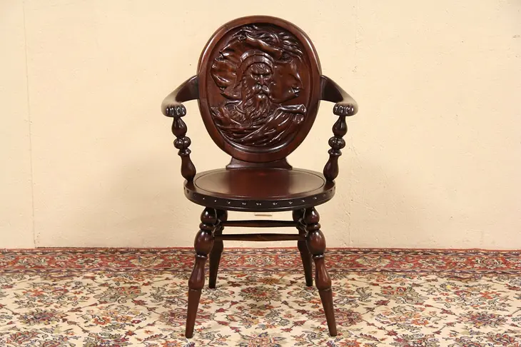 Armchair with carved Moses, 1900 Antique Mahogany