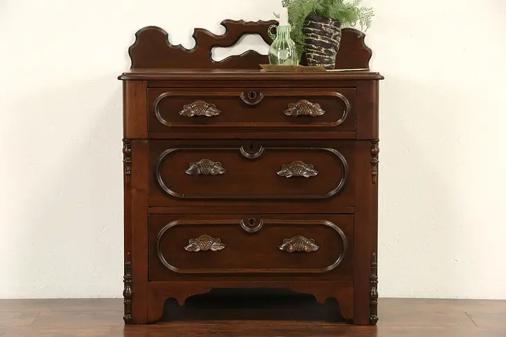 Victorian 1870 Antique Carved Walnut Small Chest, Commode or Nightstand