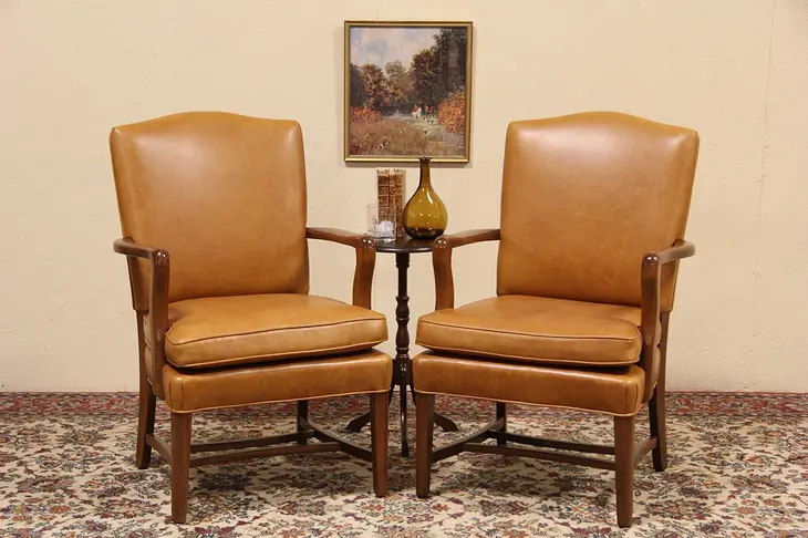 Pair of Midcentury Modern 1950 Vintage Leather Chairs