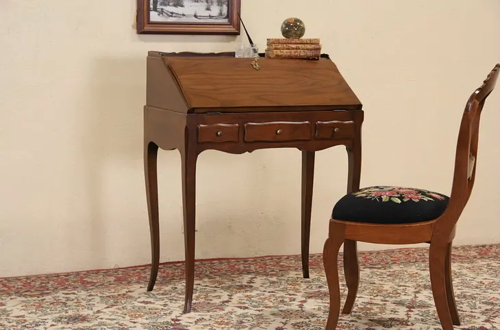 Vintage Walnut Secretary Desk, Secret Compartment