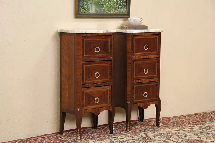 Pair of Marble Top French Nightstands or End Tables
