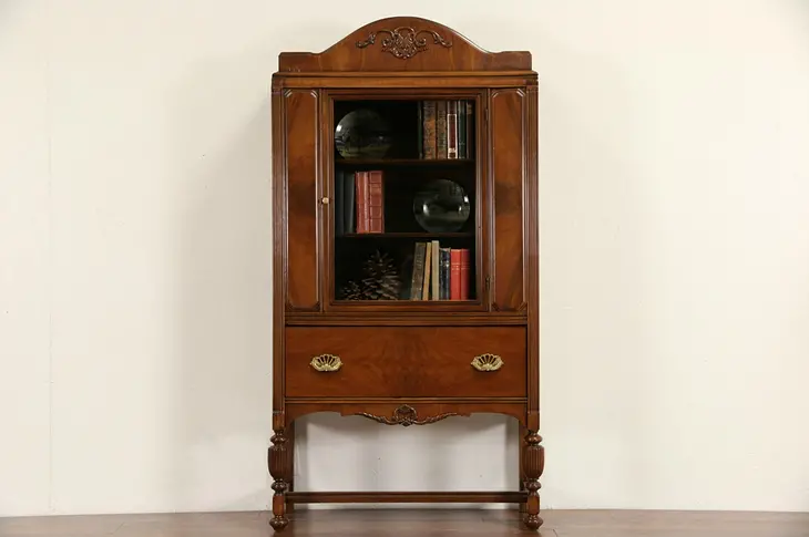 Walnut 1930's Vintage China Cabinet or Bookcase