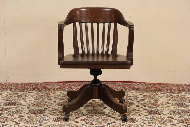 Swivel & Tilting Oak 1915 Antique Office Desk Chair