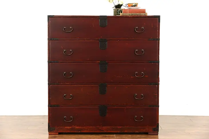 Chinese 1900 Antique Lacquer Campaign Chest or Dresser