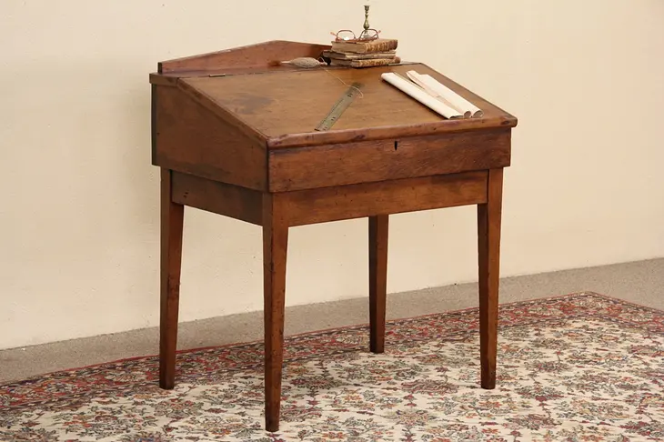 Country Pine 1860's Antique Slant Top Schoolmaster Desk