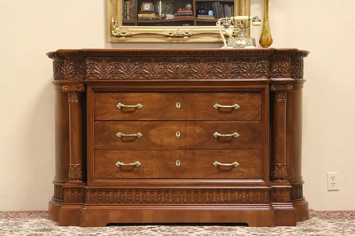 Renaissance Carved Antique 1910 Dresser, Hall or Linen Chest