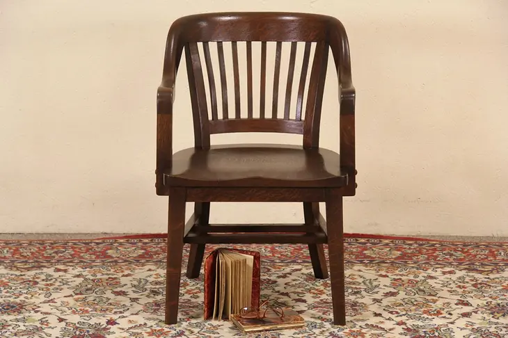 Oak Bank Chair, 1915 Milwaukee Antique Library or Office Armchair
