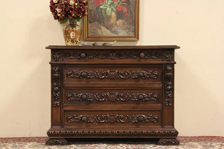 Carved Italian Antique 1910 Chest or Dresser