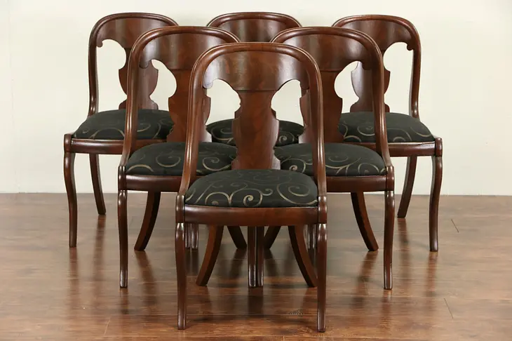 Empire 1835 Antique Mahogany Dining Chairs, Set of 4+2, New Upholstery
