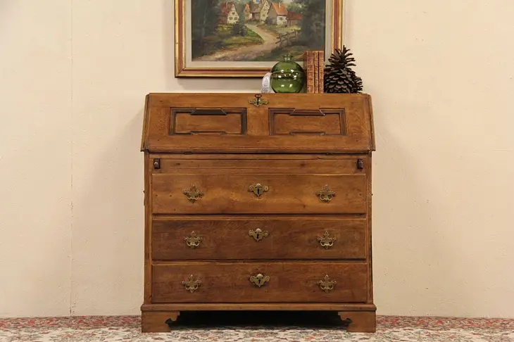 Italian 1900 Antique Hand Crafted Oak Secretary Desk