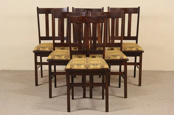 Set of 6 Craftsman, Arts & Crafts Mission Oak Antique 1905 Dining Chairs