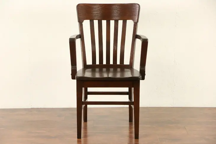 Oak 1910 Antique Banker, Office or Library Chair with Arms