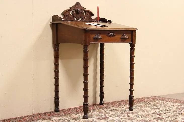Victorian Carved 1865 Antique Stool Height or Stand Up Desk