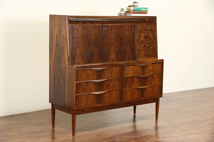Rosewood Midcentury Danish Modern 1960 Vintage Secretary Desk, Secret Drawers