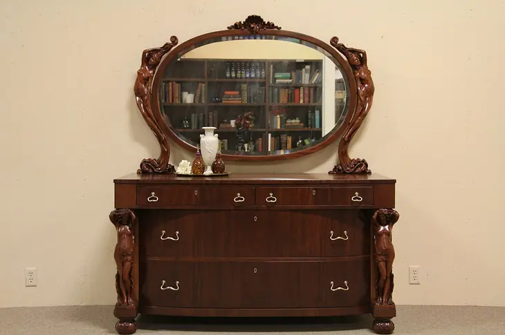 Art Nouveau Chest or Dresser, Carved Nudes, Karpen