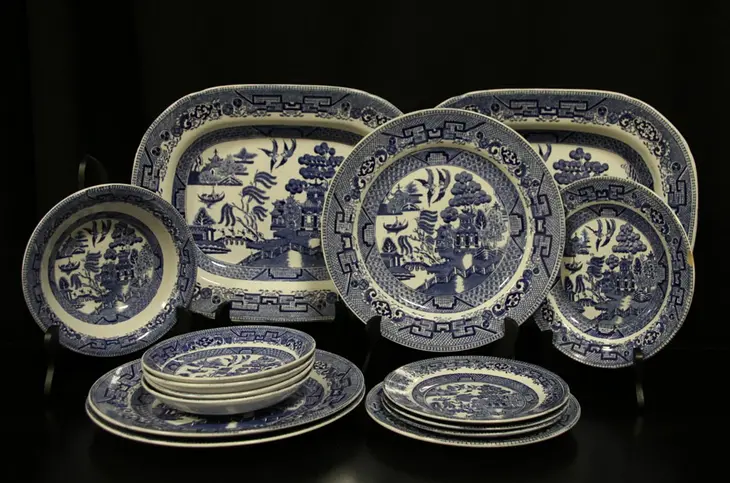 Blue Willow Group of 1900 China by Ridgway, England