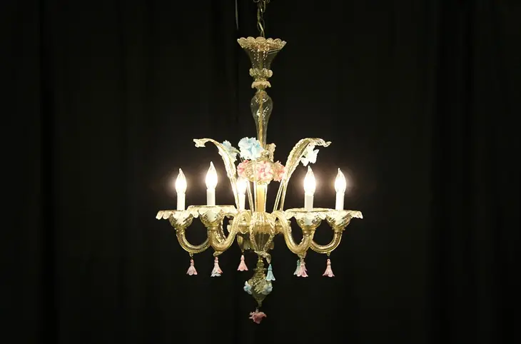 Murano Blown Stained Glass Vintage Chandelier, Venice
