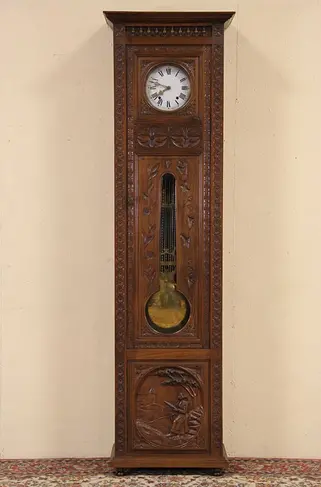 Brittany France Carved 1900 Antique Grandfather, Tall or Long Case Clock