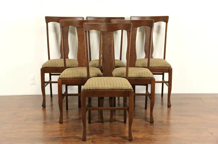 Set of 6 Arts & Crafts 1905 Antique Oak Craftsman Dining Chairs