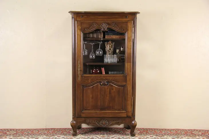 Country French Oak 1920's Glass Cabinet or Bookcase
