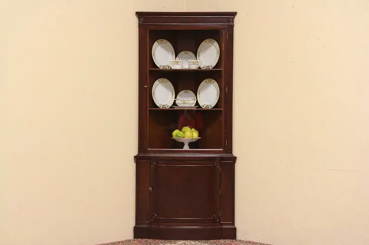 Vintage Mahogany Corner Cabinet, Glass Door