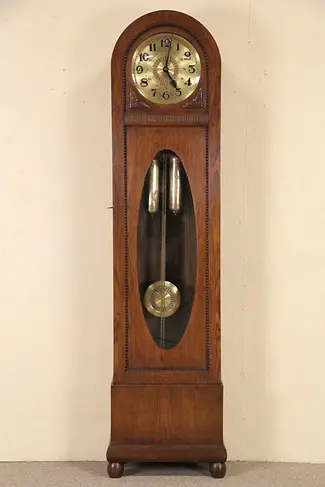 Gustave Becker German Antique 1910 Oak Grandfather or Tall Case Clock