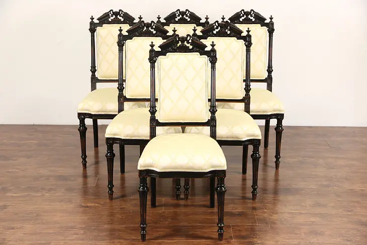 Set of 6 Victorian Renaissance 1870 Antique Cherry Dining Chairs, New Upholstery