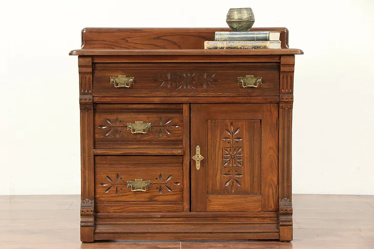 Victorian Eastlake Antique Oak & Ash Small Chest, Commode, Nightstand #29695