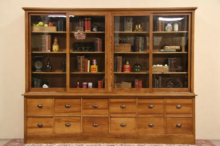 Country Pine Antique 1915 Pantry or Store Display Cabinet