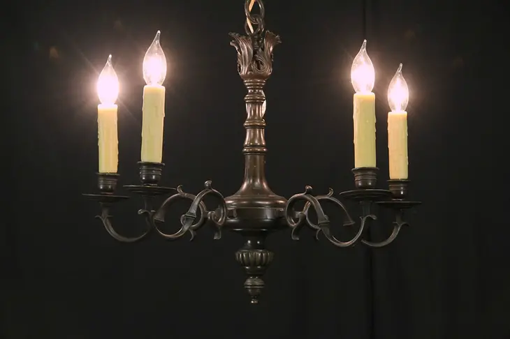Chandelier, 1920's Antique Rewired 5 Candle Oil Rubbed Bronze