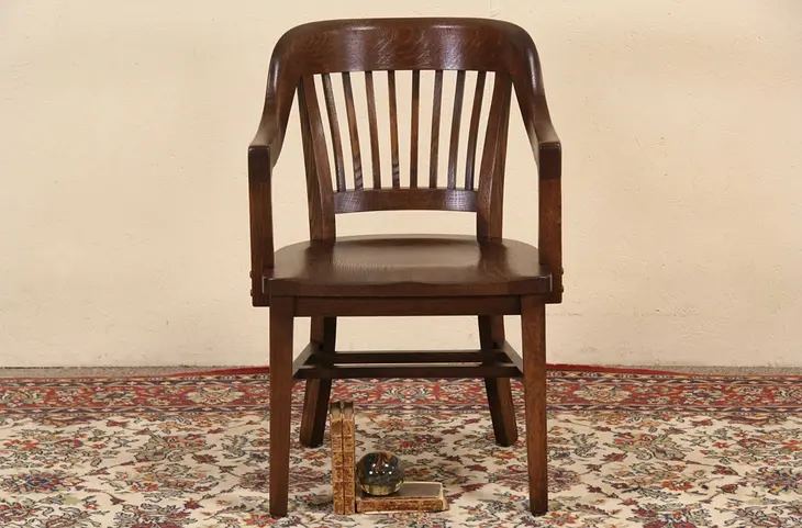 Oak Bank Chair,  Antique 1915 Milwaukee Library or Office Armchair