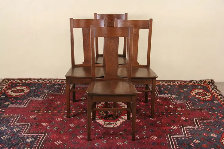 Set of 4 Arts & Crafts Mission Oak 1910 Antique Dining or Game Table Chairs