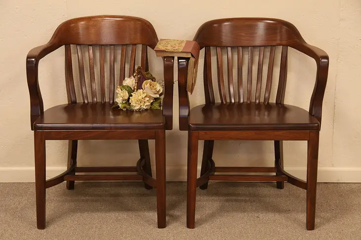 Pair of Antique Banker's Armchairs, Walnut