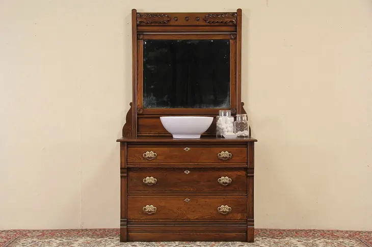Victorian Eastlake 1885 Antique Oak Dresser or Vessel Sink Vanity
