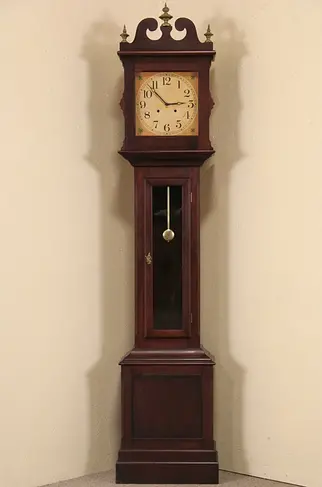 Cherry Antique 1910 Grandfather Tall Case Clock, Quartz Battery Movement