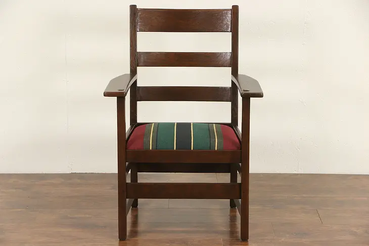 Arts & Crafts Mission Oak 1900 Antique Craftsman Chair, New Upholstery