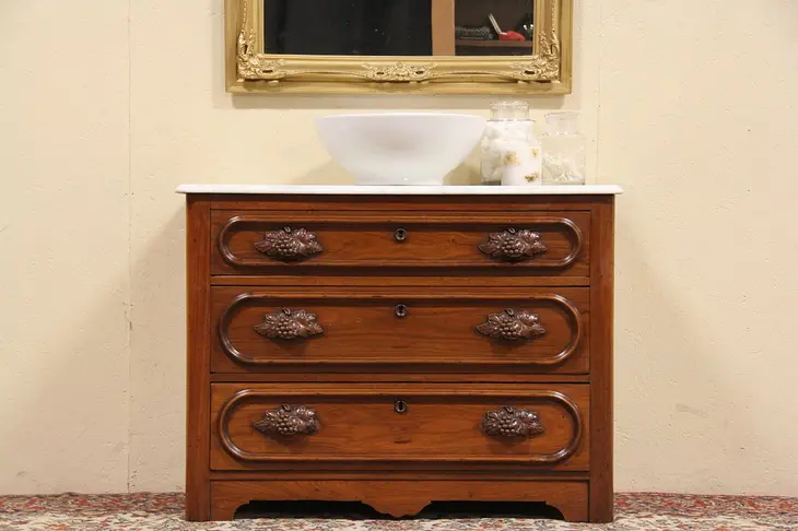 Victorian Marble Top Dresser or Chest, Vessel Sink Vanity
