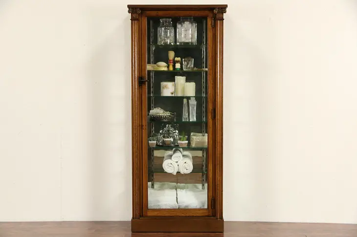 Oak 1900 Antique Doctor Medical, Display or Bathroom Cabinet