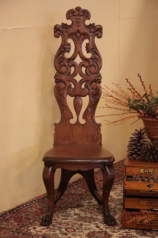 Victorian Quartersawn Oak Hall Chair, Claw Feet