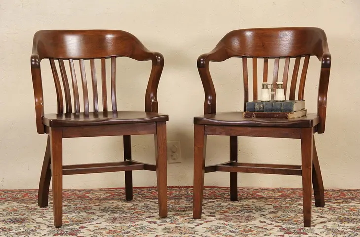 Pair of Walnut Banker Chairs, 1920 Antiques