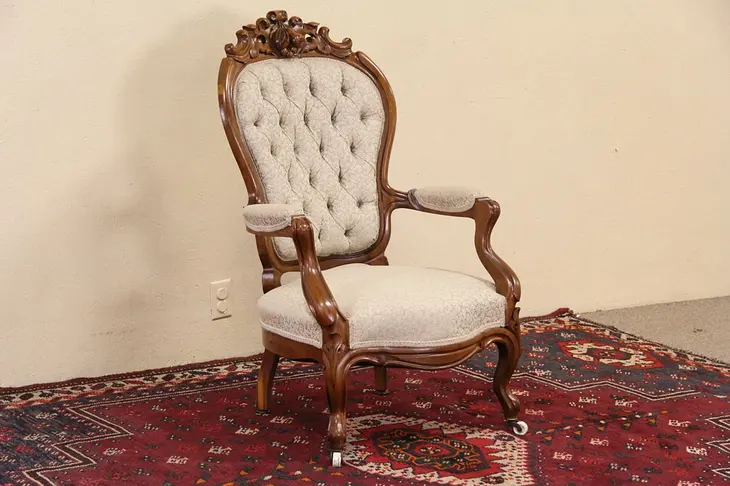Victorian 1860 era Antique Hand Carved Walnut Chair