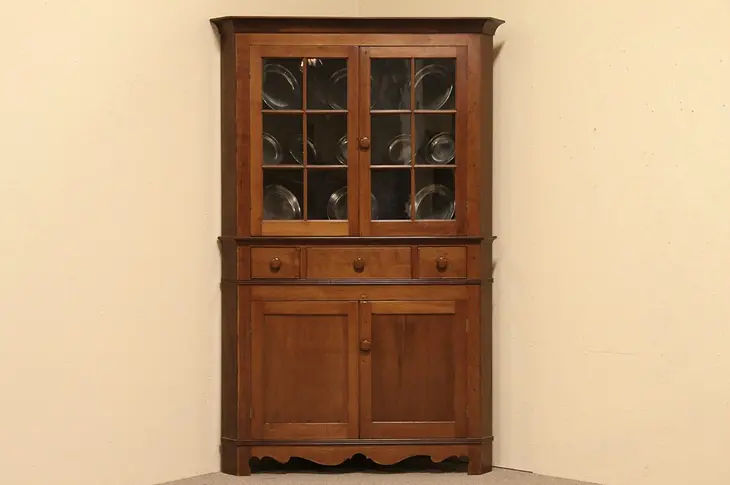 Cherry 1840 Antique Country Corner Cabinet