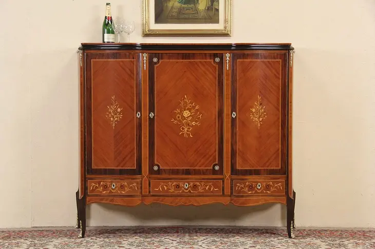 Rosewood Marquetry Vintage Triple Cabinet