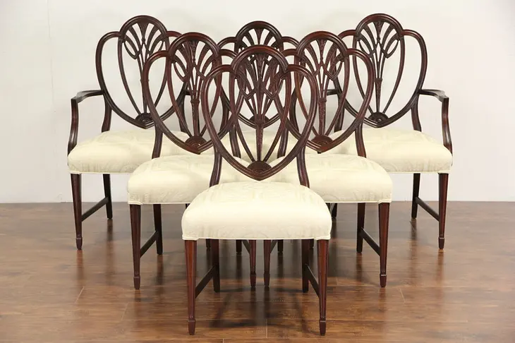 Set of 6 Mahogany Hepplewhite 1940 Vintage Shield Back Dining Chairs